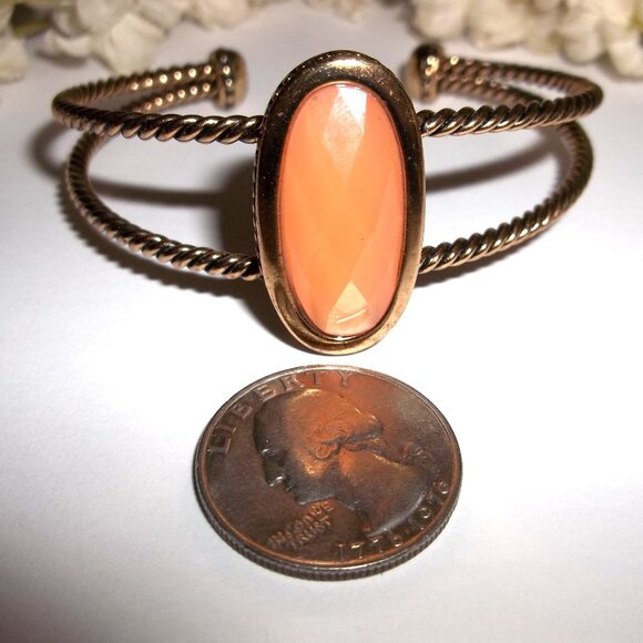 Peach Orange and Gold Cuff Bracelet Woman Fashion Accessory Jewelry Girl E10 - Picture 2 of 6